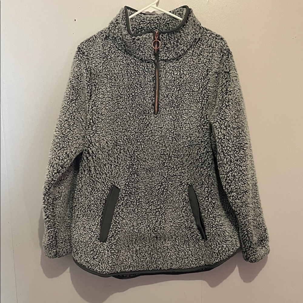 Cozy Gray Sherpa Pullover Sweater Daisy Fuentes 1X soft warm